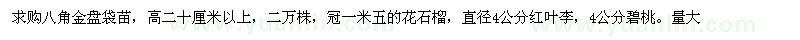 求購八角金盤、花石榴、紅葉李、碧桃