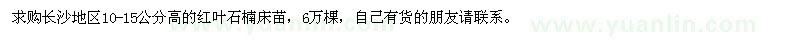 求購高10-15公分紅葉石楠床苗