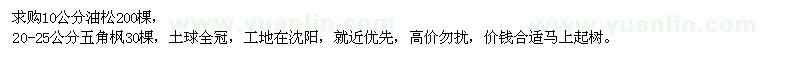 求購10公分油松、20-25公分五角楓