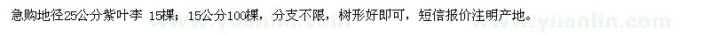 求購(gòu)地徑15、25公分紫葉李
