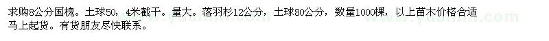 求購(gòu)8公分國(guó)槐、12公分落羽杉