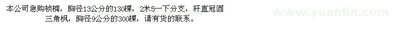 求購胸徑13公分楨楠、胸徑9公分三角楓