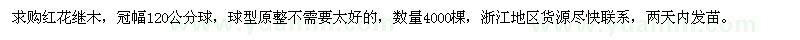 求購冠幅120公分紅花繼木球