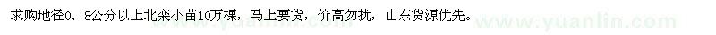 求購地徑0.8公分北欒小苗