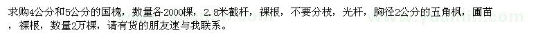 求購4公分、5公分國槐、2公分五角楓