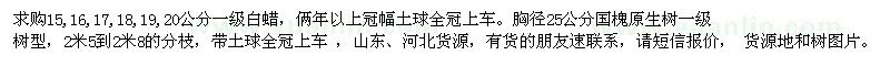 求購15-20公分白蠟、25公分國槐