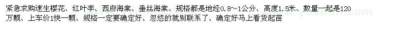 求購速生櫻花、紅葉李、西府海棠等苗木