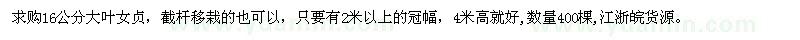 求購16公分大葉女貞