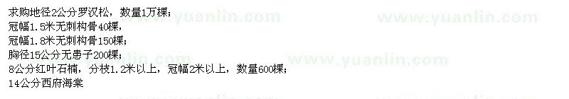 求購羅漢松、無刺構(gòu)骨、無患子