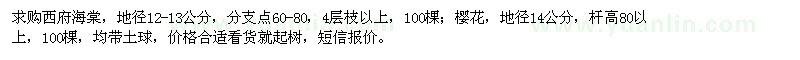 求購西府海棠、櫻花