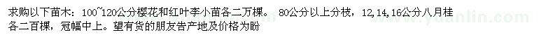 求購櫻花、紅葉李小苗、八月桂