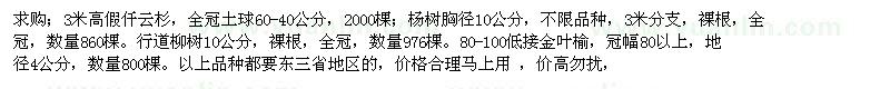 求購云杉、楊樹、柳樹、金葉榆