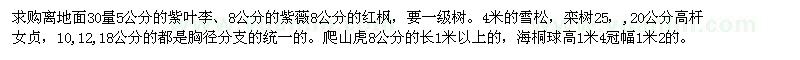 求購紫葉李、紫薇、紅楓、雪松等苗木