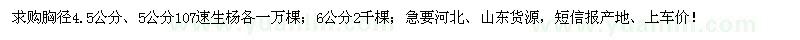 求購胸徑4.5、5、6公分107速生楊