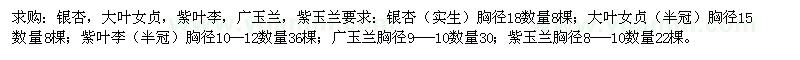 求購銀杏、大葉女貞、紫葉李