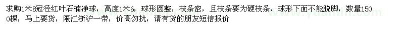 求購冠徑1米8紅葉石楠凈球