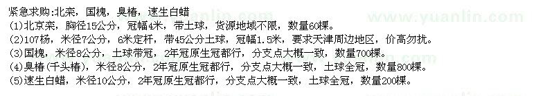 求購北欒、國槐、臭椿