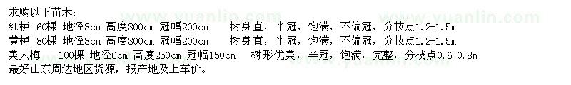 求購紅櫨、黃櫨、美人梅