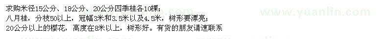 求購四季桂、八月桂、櫻花