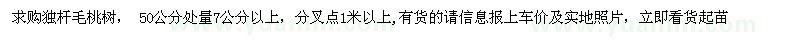 求購50公分處量7公分以上獨桿毛桃樹