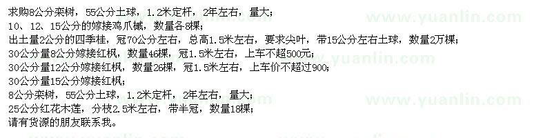 求購欒樹、雞爪槭、四季桂等苗木
