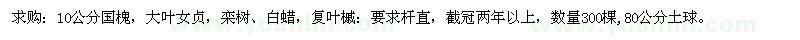 求購國槐、大葉女貞、欒樹