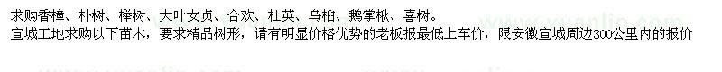 求購(gòu)香樟、樸樹、櫸樹