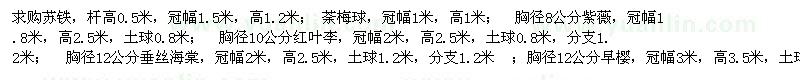 求購蘇鐵、茶梅球、紫薇