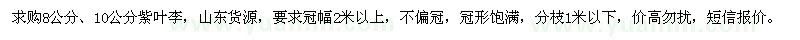 求購8、10公分紫葉李
