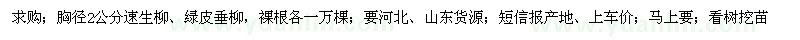 求購胸徑2公分速生柳、綠皮垂柳