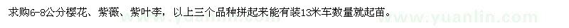求購7-8公分櫻花、紫薇、紫葉李