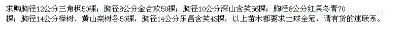 求購三角楓、金合歡、深山含笑、櫸樹等
