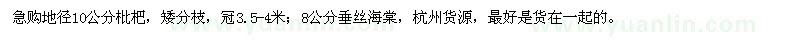 求購10公分枇杷、8公分垂絲海棠