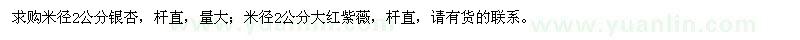 求購米徑2公分銀杏、大紅紫薇