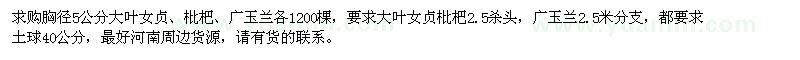 求購大葉女貞、枇杷、廣玉蘭