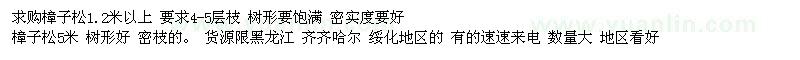 求購1.2米以上、5米樟子松