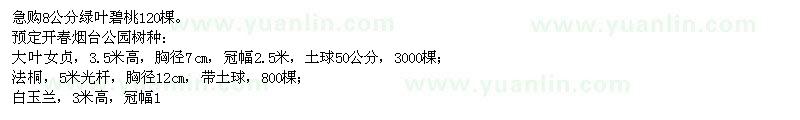 求購(gòu)綠葉碧桃、大葉女貞、法桐等