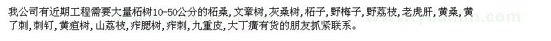 求購10-50公分柘樹、文章樹、灰桑等