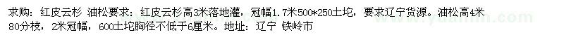 求購紅皮云杉、油松