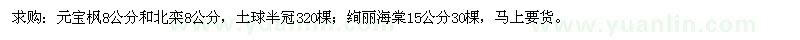 求購元寶楓、北欒、絢麗海棠