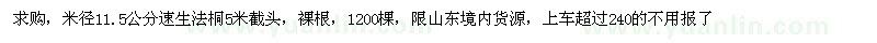 求購米徑11.5公分速生法桐