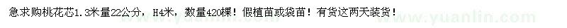 求購1.3米量22公分桃花芯