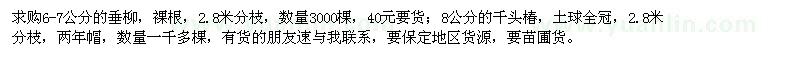 求購6-7公分垂柳、8公分千頭椿