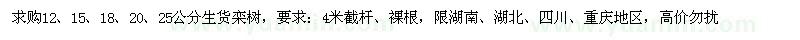 求購12、15、18、20、25公分欒樹