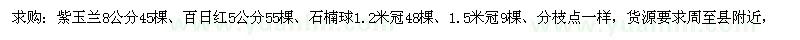求購紫玉蘭、百日紅、石楠球
