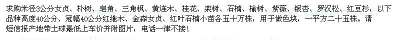 求購女貞、樸樹、皂角等