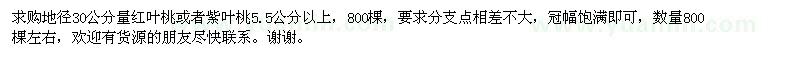 求購地徑30公分量5.5公分以上紅葉桃