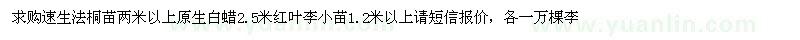 求購速生法桐苗、原生白蠟、紅葉李小苗