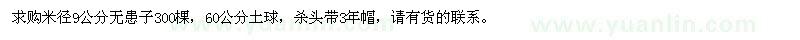 求購(gòu)米徑9公分無(wú)患子