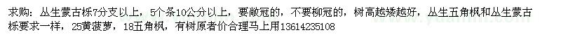 求購叢生蒙古櫟、叢生五角楓、黃菠蘿